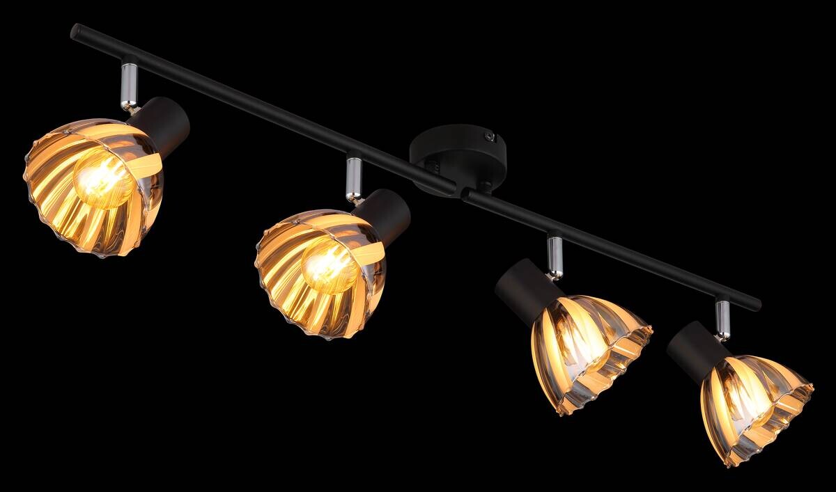 GLOBO Strahler mattschwarz Satiniert Rauch Metall Glas B/H/T: ca. 70x19x35 cm E14 4 Brennstellen