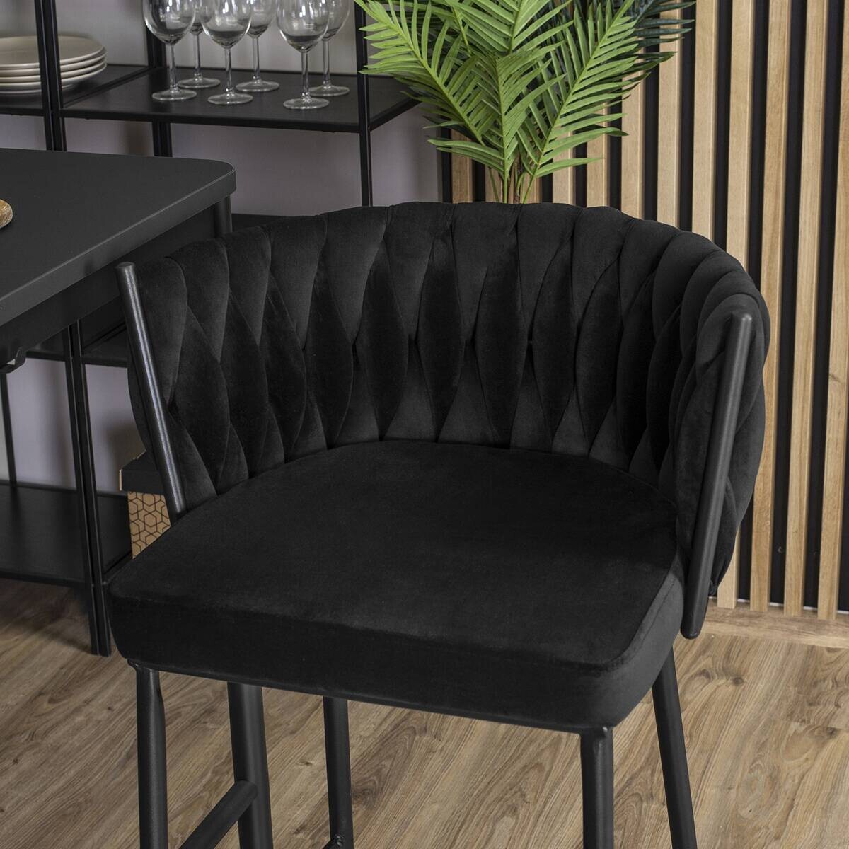 Barhocker FLORES schwarz Velourstoff B/H/T: ca. 60x104,5x56 cm