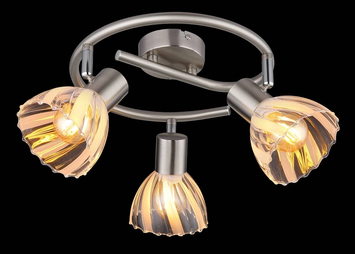 GLOBO Strahler nickel matt Satiniert klar Glas Metall H/D: ca. 19x46 cm E14 3 Brennstellen