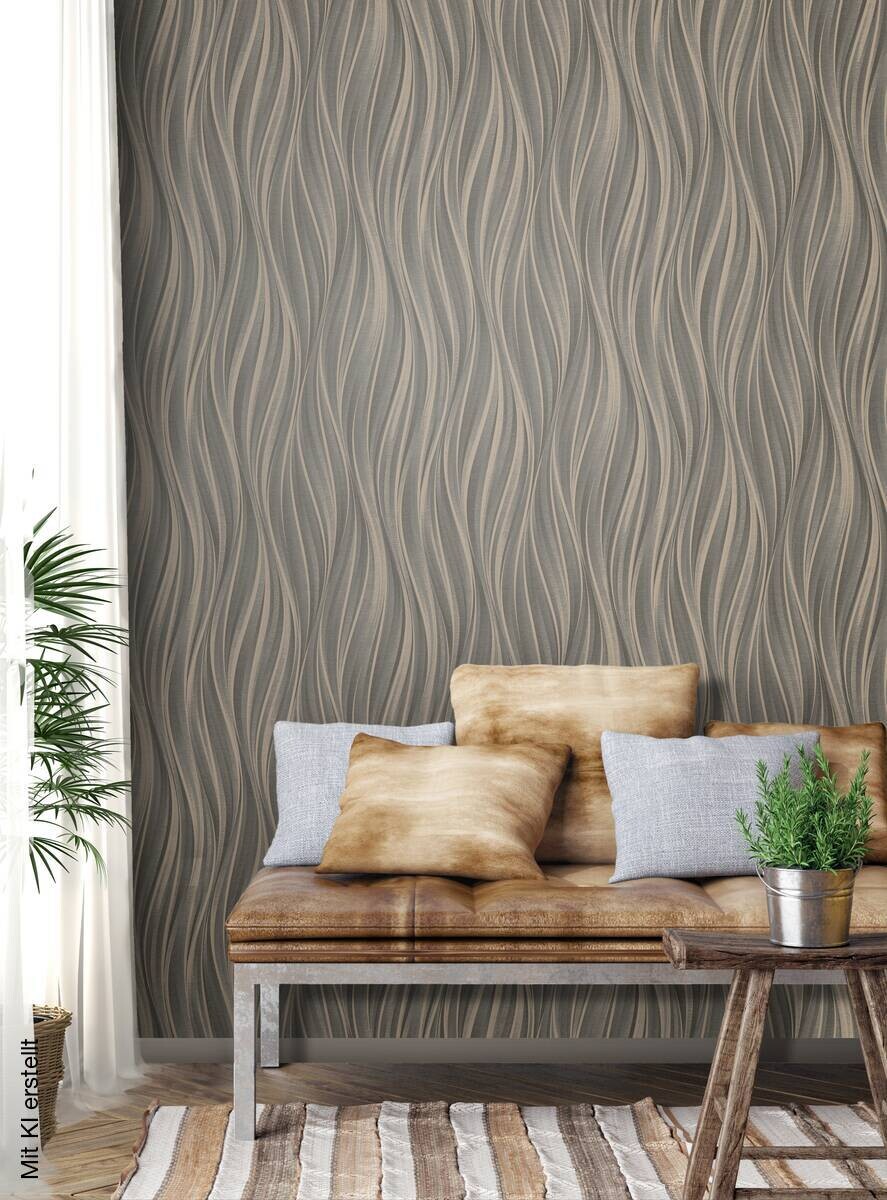 Vliestapete Wellen braun gold B/L: ca. 53x1005 cm