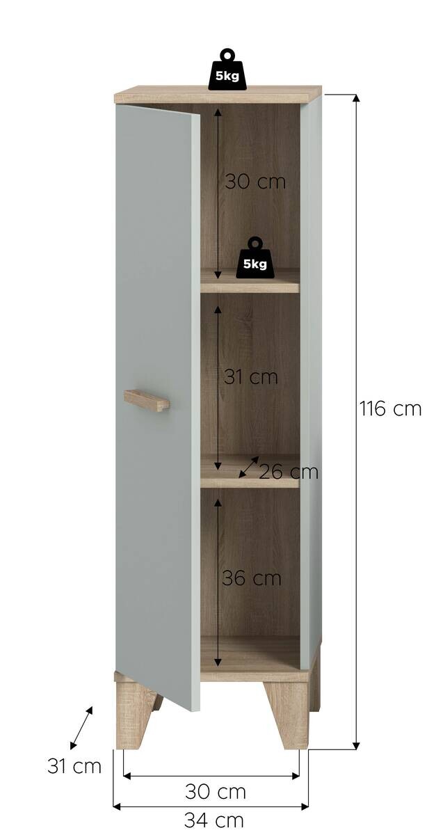 Badkommode STAR hellgrün Eiche hell Nachbildung B/H/T: ca. 34x116x31 cm