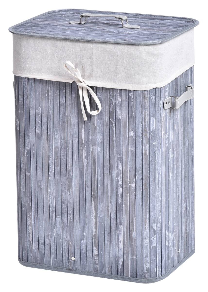 HOMCOM Wäschekorb mit 2 Tragegriffen grau Bambus Stoff Kunststoff B/H/L: ca. 30x60x40 cm