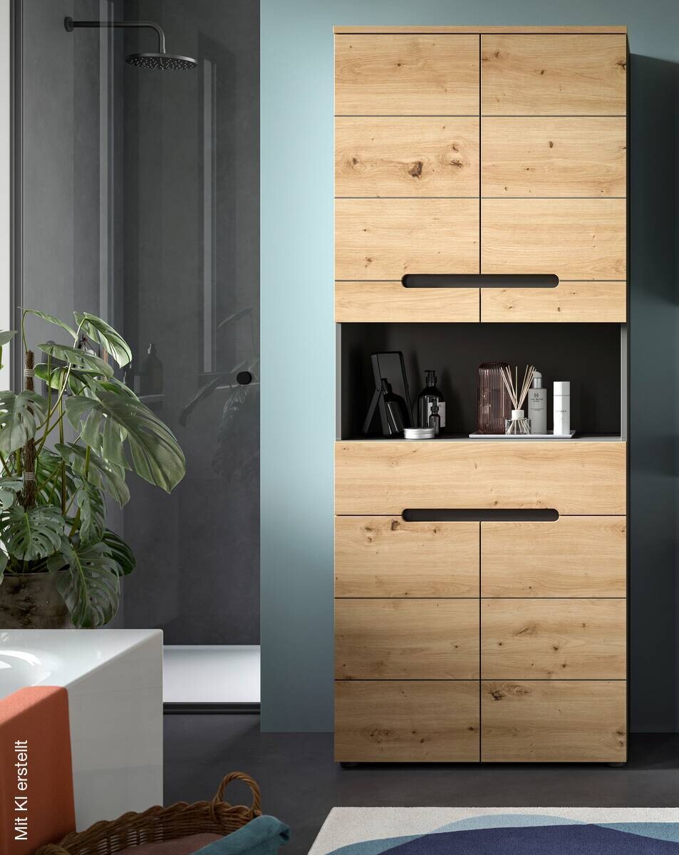 Hochschrank Canu Basalt Eiche Artisan Nachbildung B/H/T: ca. 76x193x34 cm
