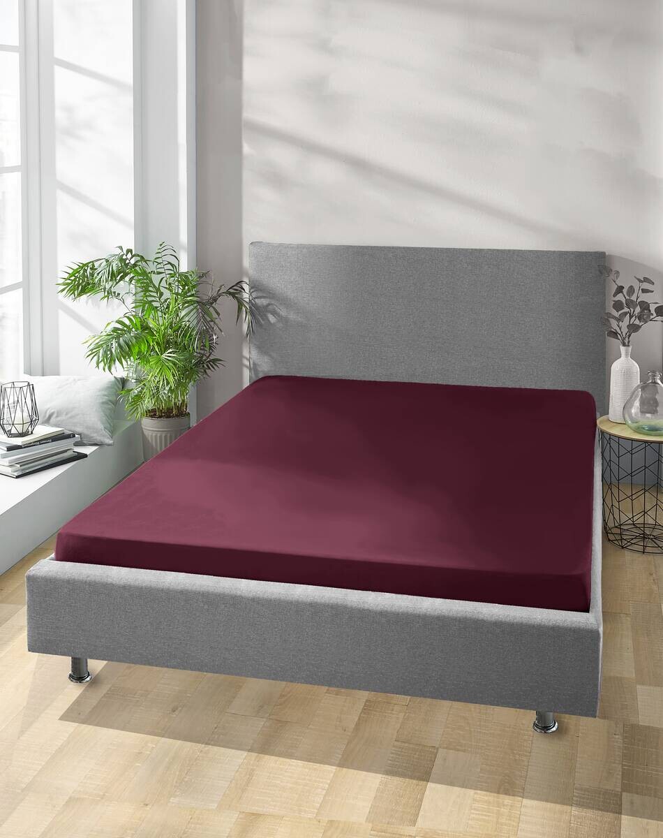 Jersey Spannbetttuch aubergine Baumwolle B/H/L: ca. 100x28x200 cm