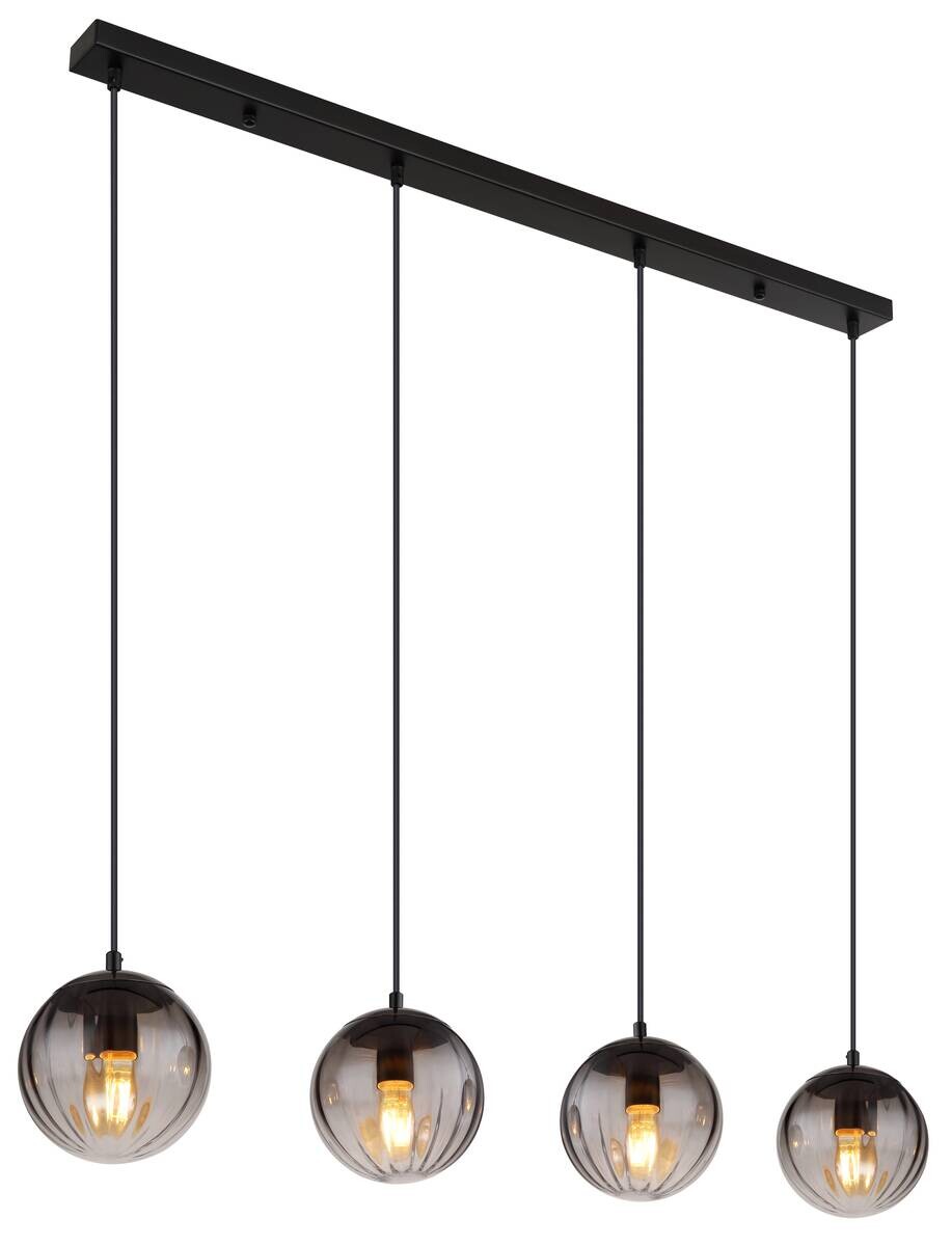 GLOBO Pendelleuchte schwarz klar Metall B/H/T: ca. 17x120x104 cm E27 4 Brennstellen