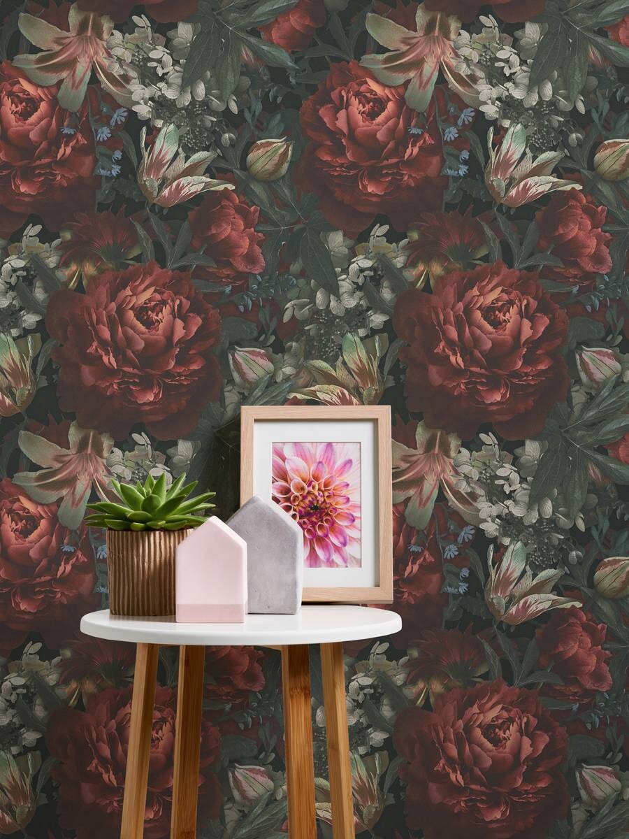 Vliestapete Floral schwarz bunt B/L: ca. 53x1005 cm