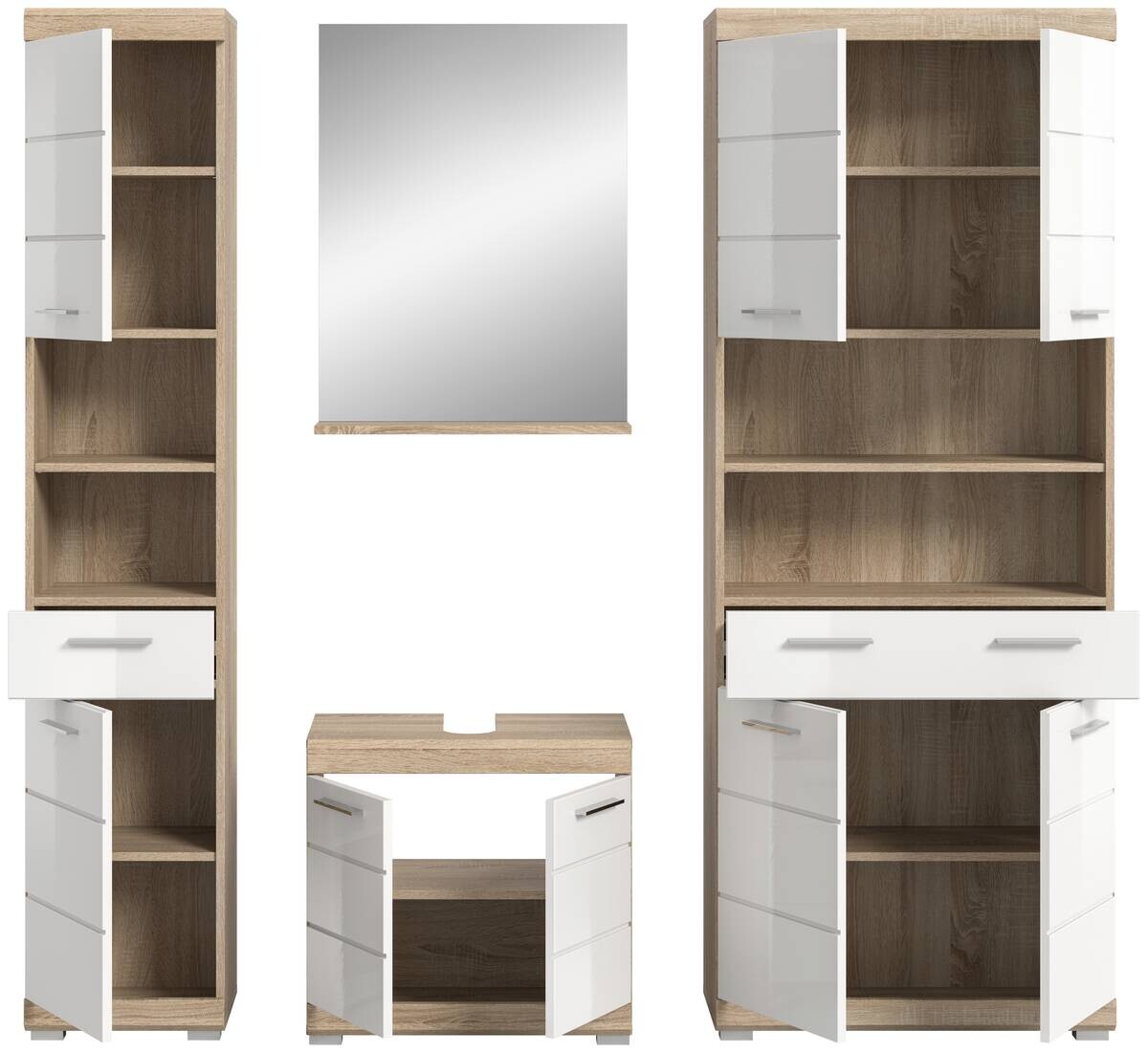 Badezimmer-Set Lambada Eiche Sonoma Nachbildung weiß Hochglanz B/H/T: ca. 186x191x34 cm