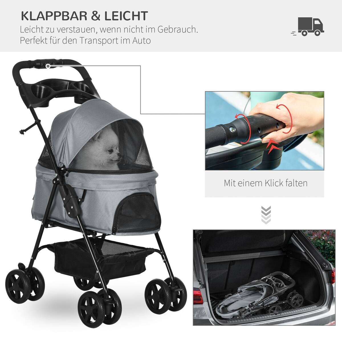 PawHut Hunde-Zubehör grau Polypropylen B/H/L: ca. 45x67x96 cm