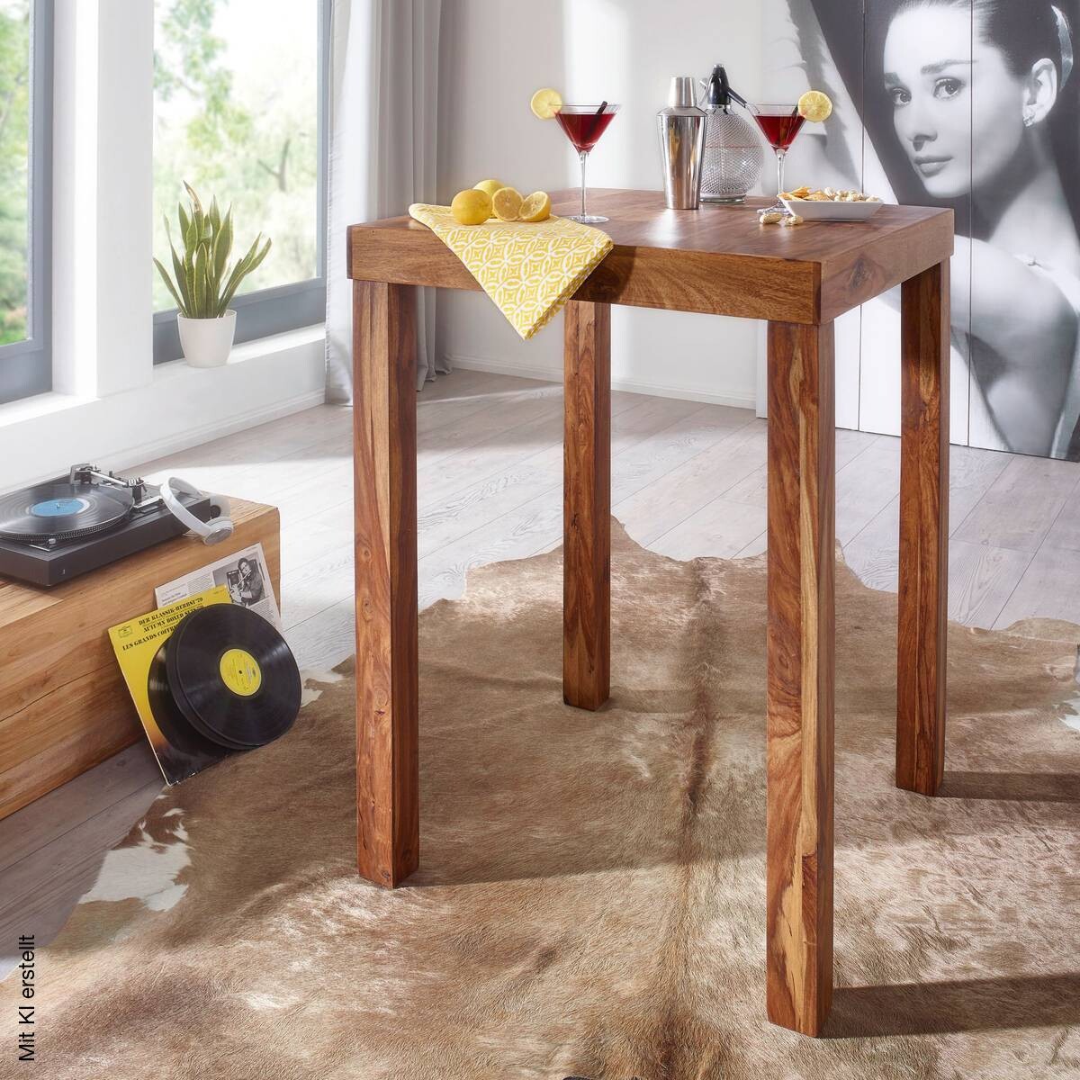 Bartisch natur Echtholz B/H/T: ca. 80x110x80 cm