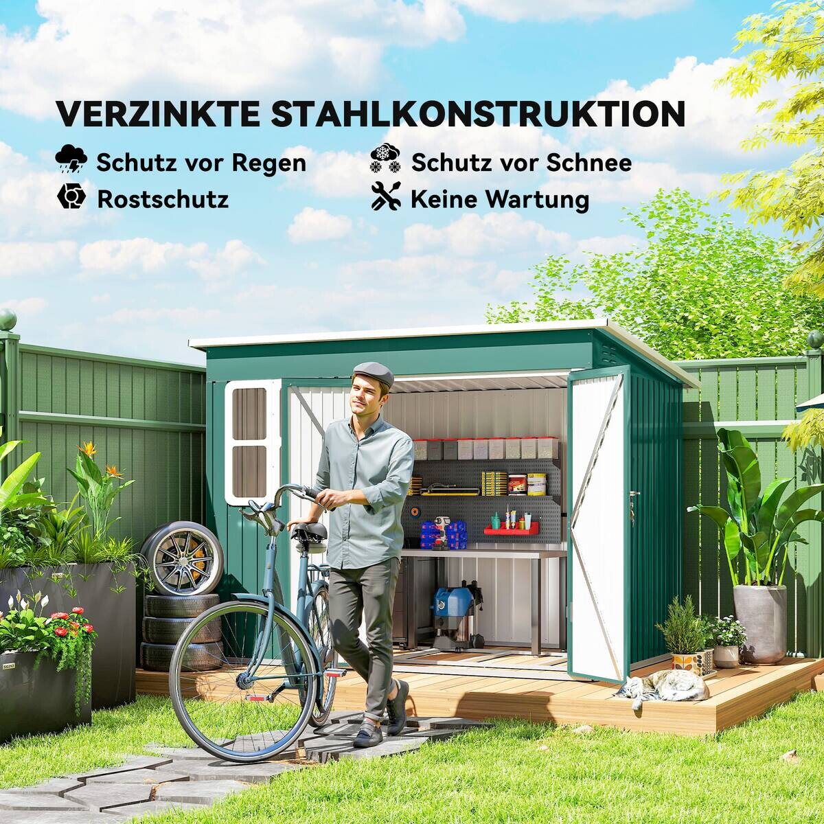 Outsunny Gartenschuppen grün B/H/T/L: ca. 177x190x177x260 cm