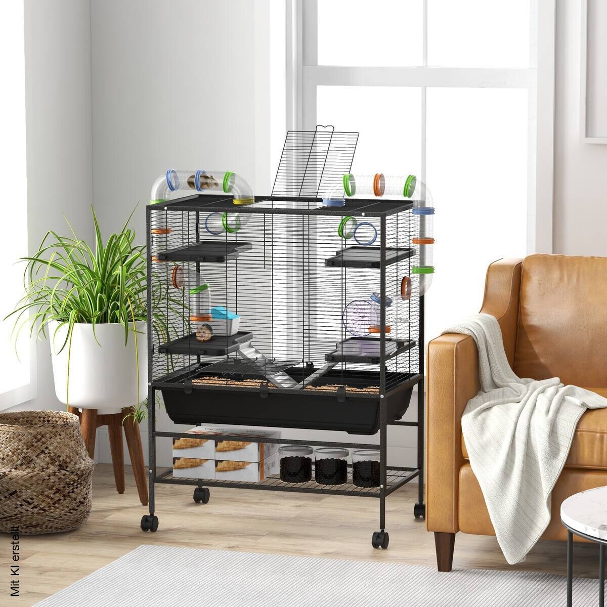 PawHut Hamsterkäfig schwarz Kunststoff B/H/L: ca. 46x109x82 cm