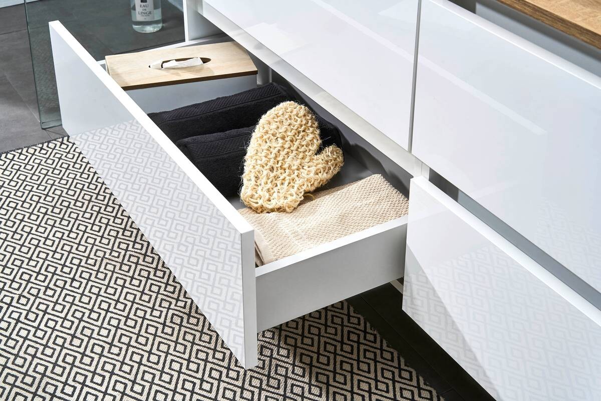 Waschbeckenunterschrank Quickset 360 weiß glanz B/H/T: ca. 110x53x49 cm