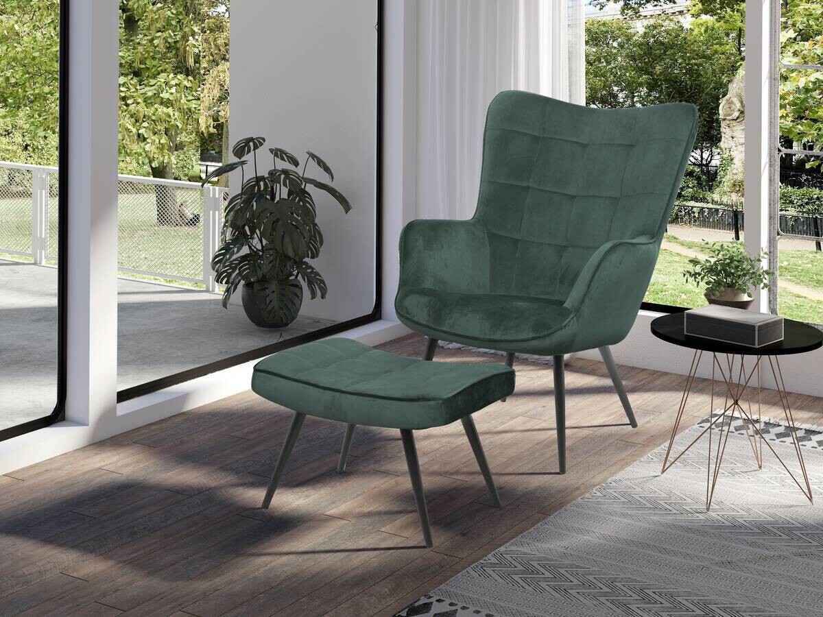 byLIVING Hocker UTA dunkelgrün schwarz Stoff Metall B/H/T: ca. 60x39x41 cm