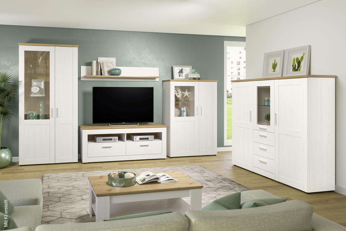 Highboard Shade weiß Pinie Nachbildung Eiche Artisan Nachbildung B/H/T: ca. 159x140x41 cm