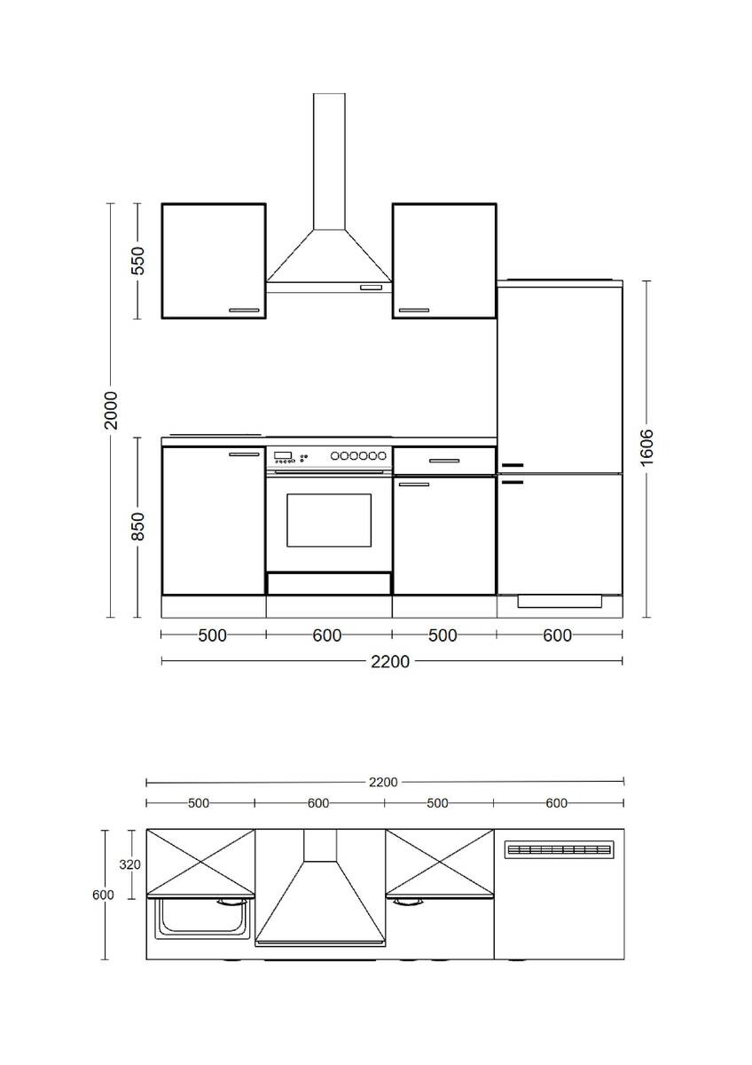 Küchenblock Capri schwarz matt B/H/T: ca. 220x200x60 cm