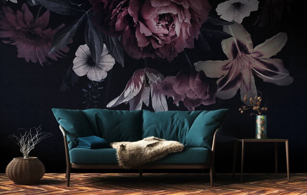 Livingwalls Fototapete Floral rot weiß schwarz B/L: ca. 280x371 cm