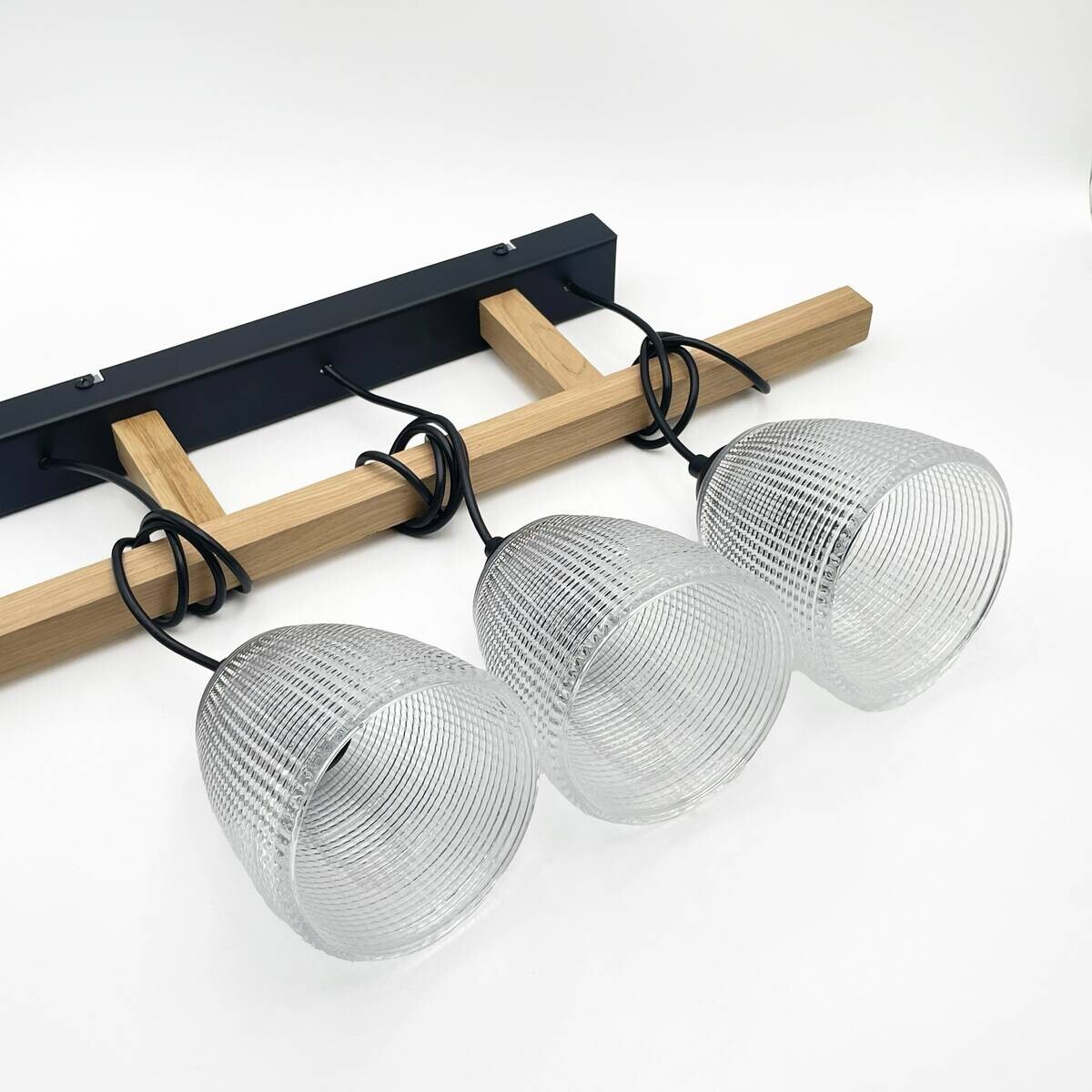 Lamkur Pendelleuchte Eiche Stahl B/H/L: ca. 60x88x60 cm E27 3 Brennstellen