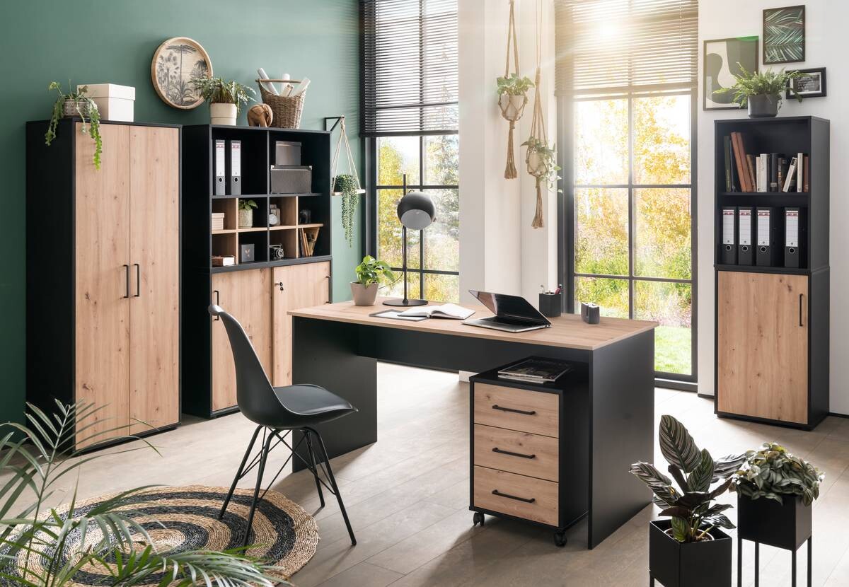 Hochschrank Aino Eiche Artisan Nachbildung schwarz matt B/H/T: ca. 65x163,6x41 cm