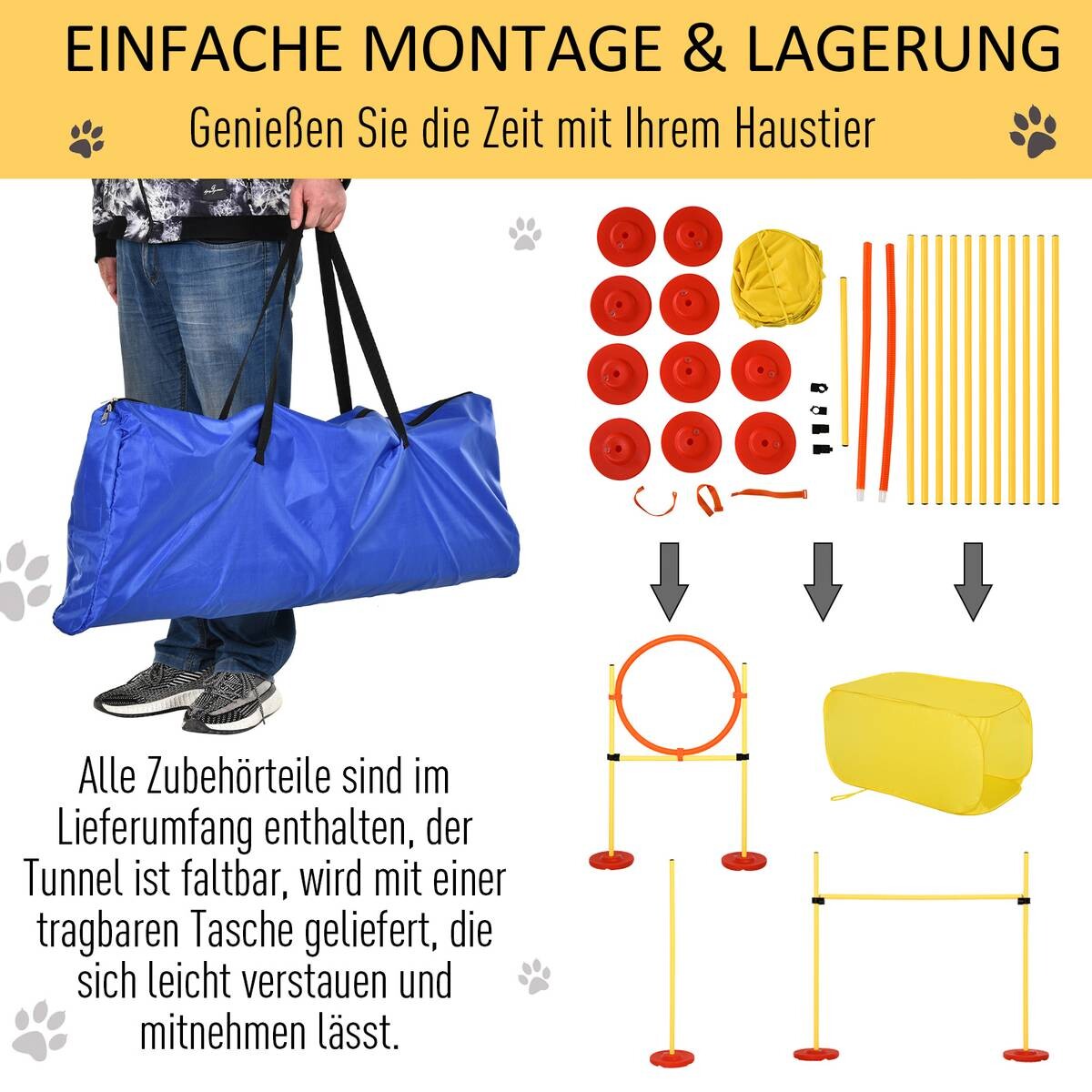 PawHut Agility gelb Kunststoff B/H/L: ca. 128x100x105 cm