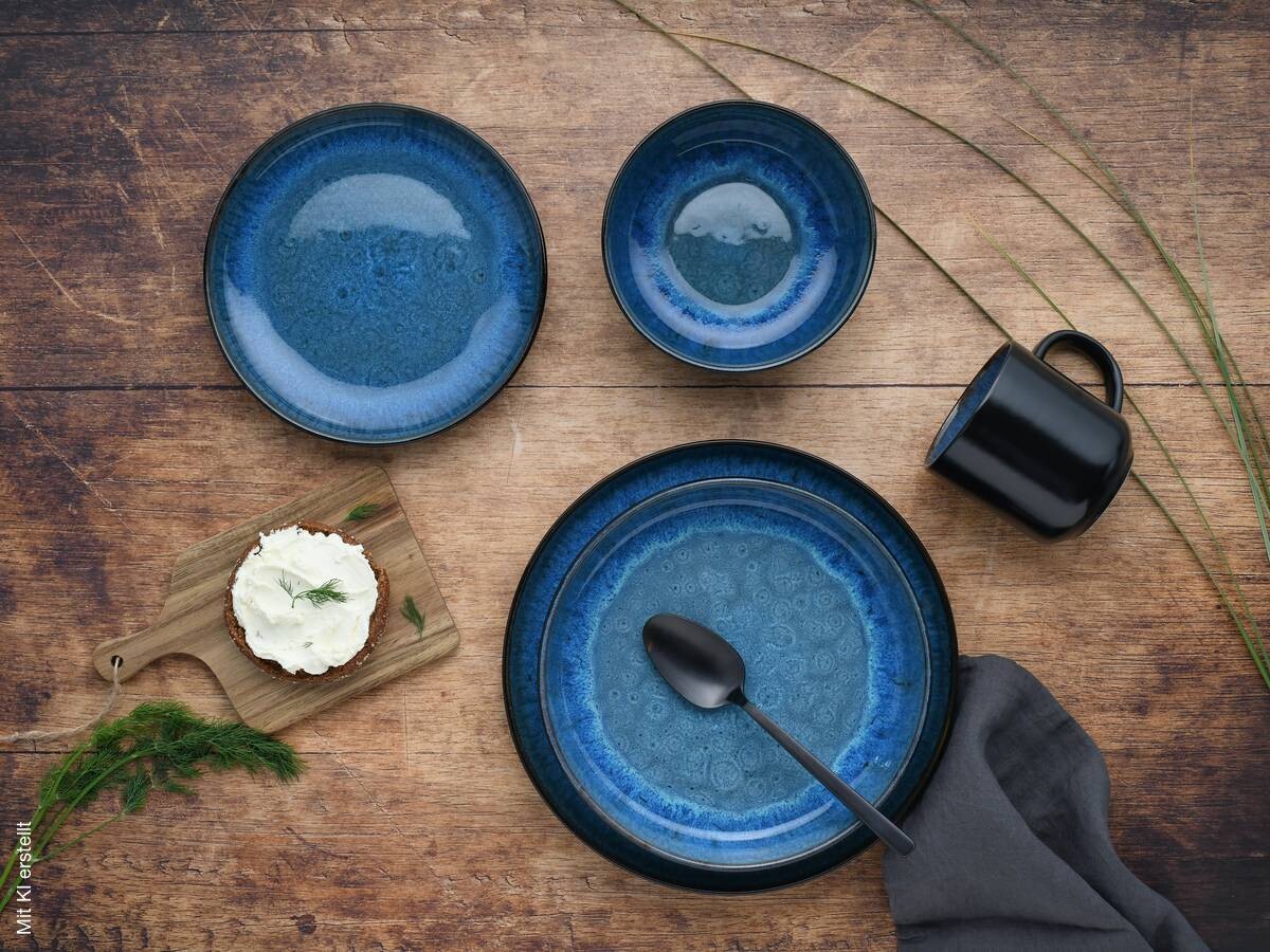 CreaTable Kombiservice Nordic Fjord blau Steinzeug 10 tlg.