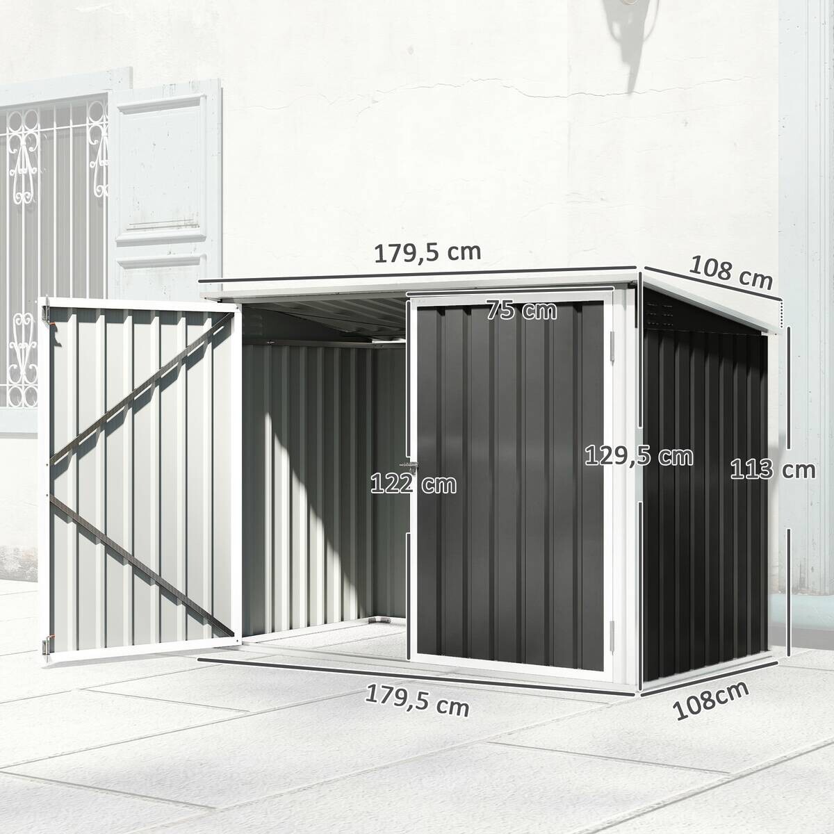 Outsunny Mülltonnenbox dunkelgrau B/H/T/L: ca. 108x129,5x108x179,5 cm