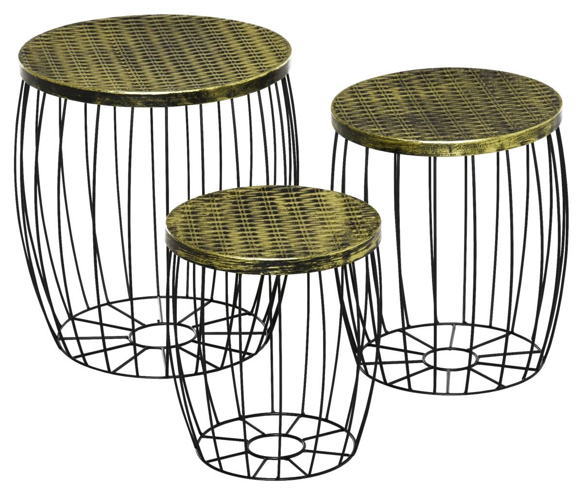 Outsunny Beistelltisch-Set schwarz Metall H/D: ca. 41x38 cm