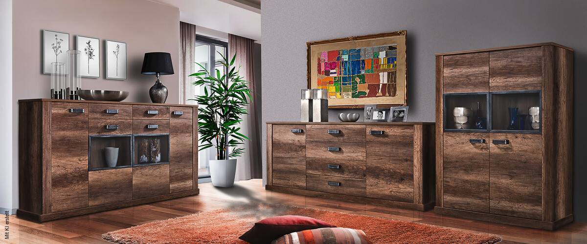Highboard Aalborg Oak Monument Nachbildung Spanplatte B/H/T: ca. 212x112x40 cm