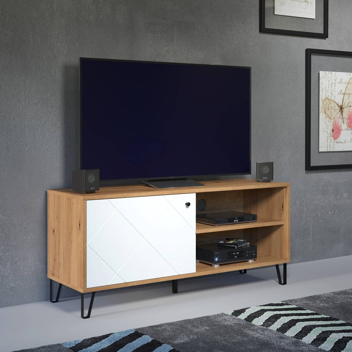 TV-Lowboard Touch weiß matt Eiche Artisan Nachbildung B/H/T: ca. 123x56x40 cm
