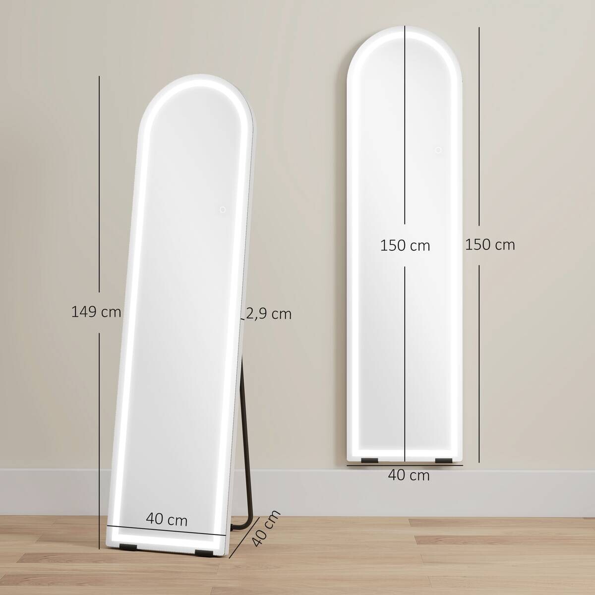 HOMCOM LED-Spiegel weiß B/H/L: ca. 2,9x150x40 cm