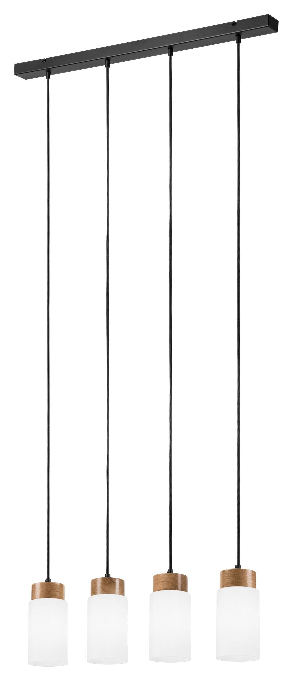 Lamkur Hängeleuchte Marcus schwarz Stahl Glas Holz B/H/L: ca. 85x20x20 cm E27 4 Brennstellen