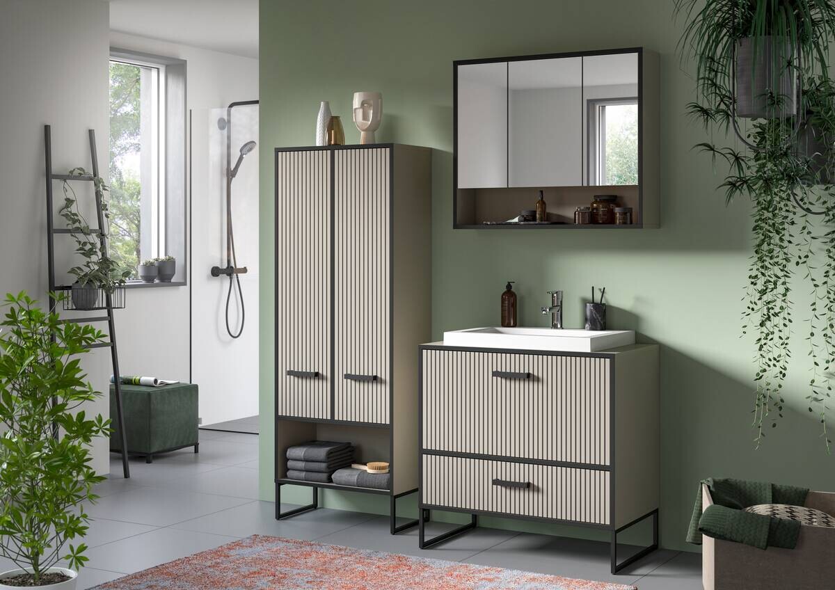 Badezimmer-Set BAGNO schwarz Kaschmirgrau Nachbildung B/H/T: ca. 154x192x36 cm