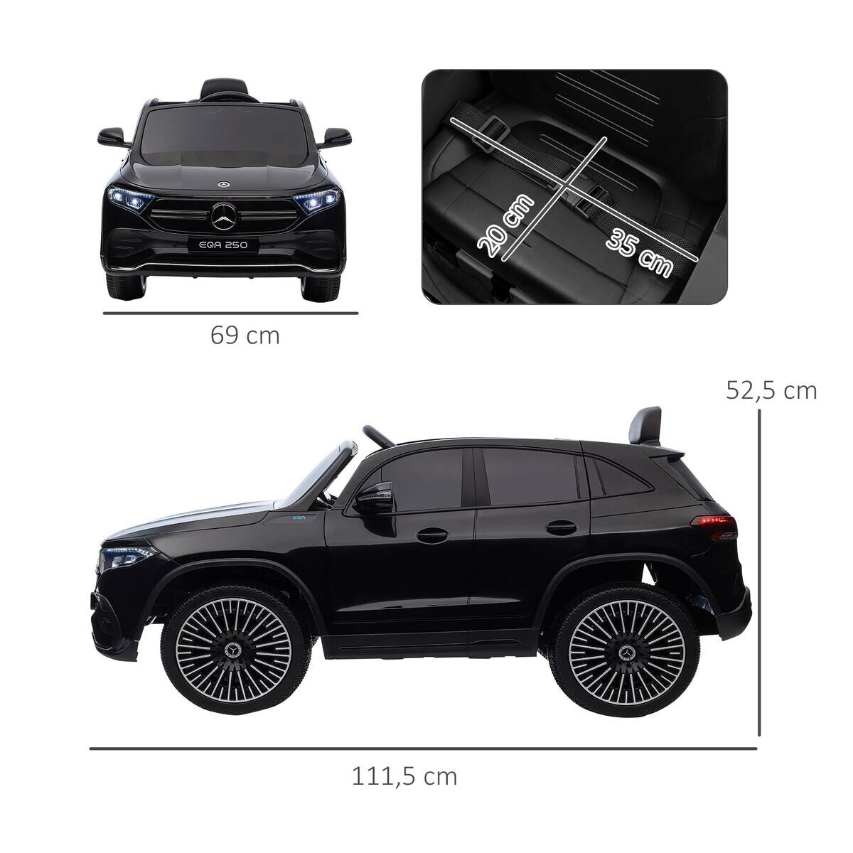 HOMCOM Kinderauto schwarz B/H/L: ca. 69x111,5x52,5 cm
