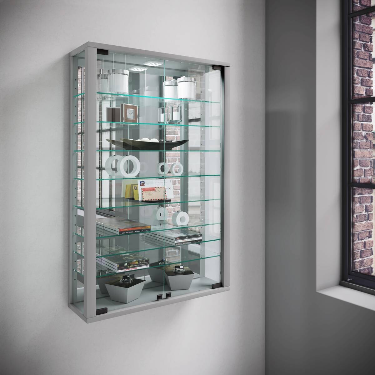 Vitrine Vitrosa silber Holzwerkstoff Glas B/H/T: ca. 59x91x18 cm
