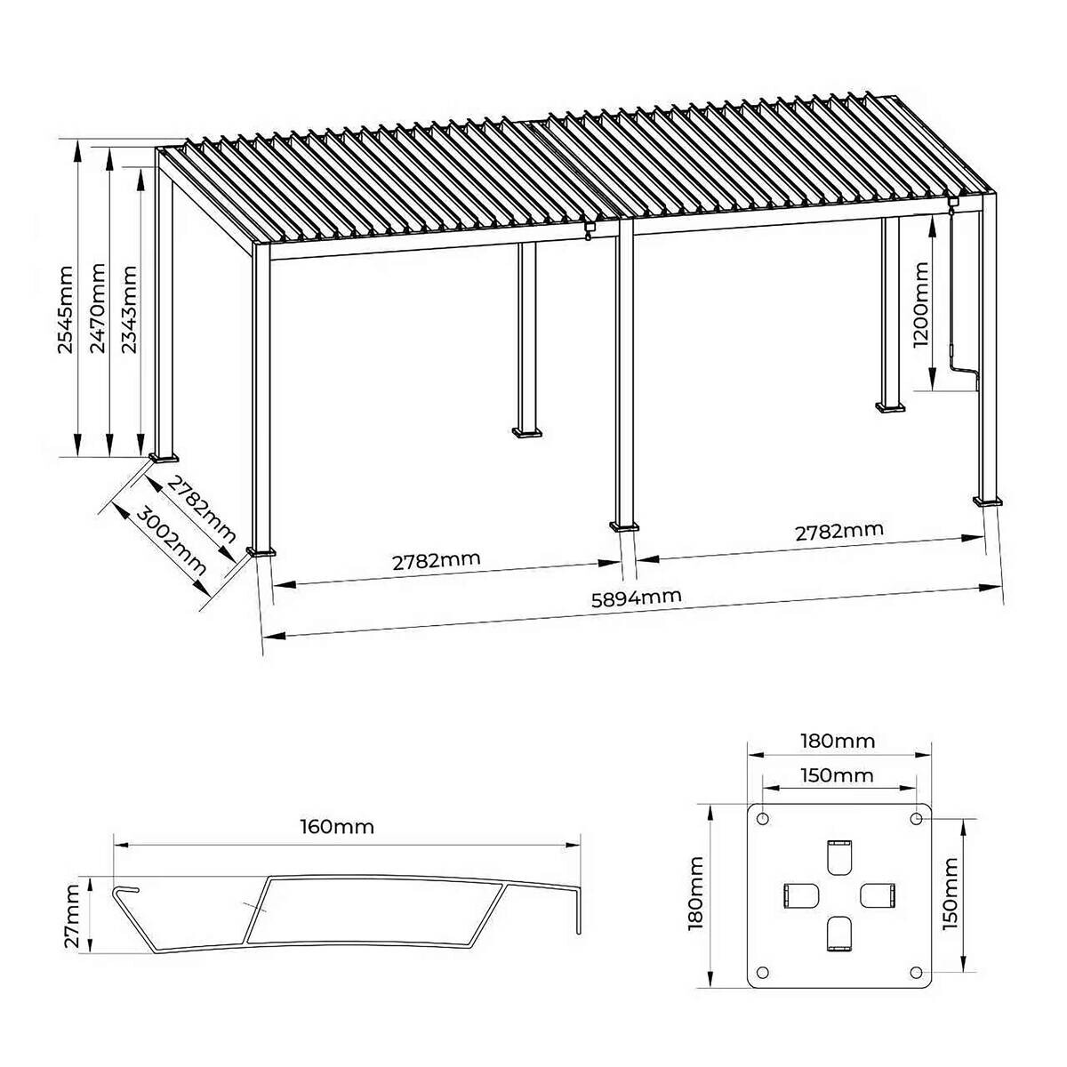 Pergola anthrazit Aluminium B/H/L: ca. 589x300x254,5 cm