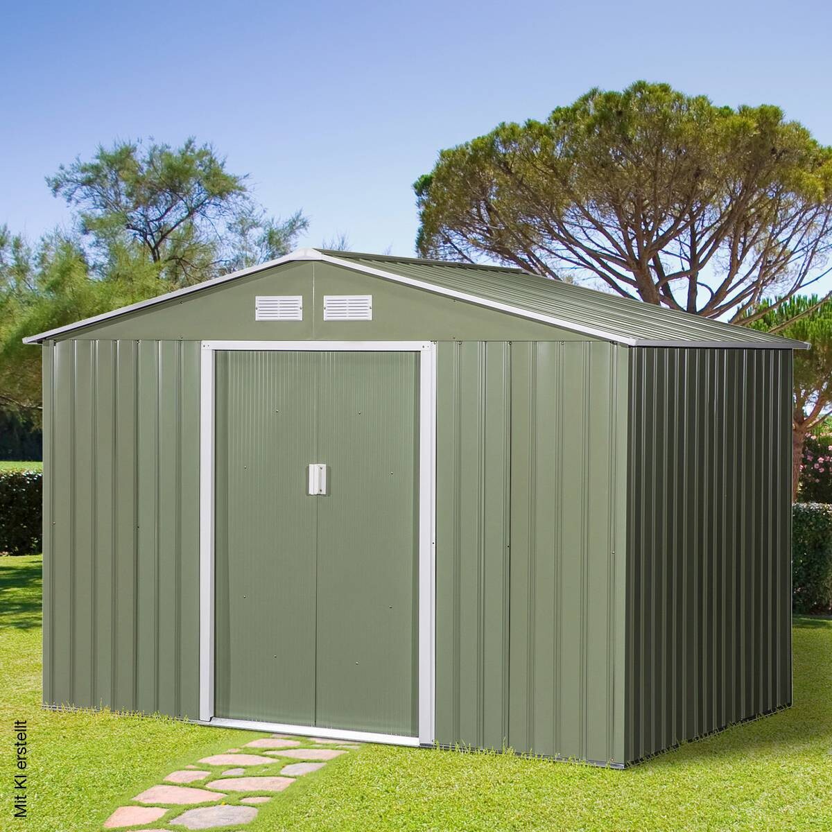Outsunny Gartenschuppen grau Metall B/H/L: ca. 191x192x277 cm