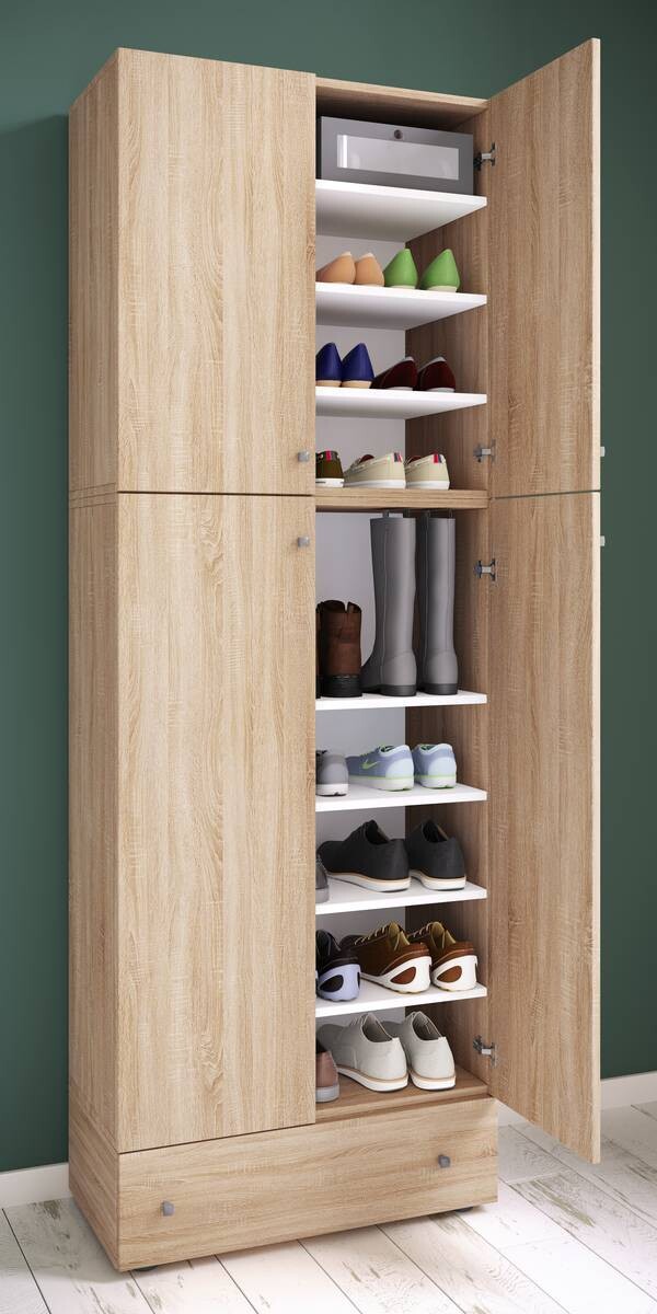 Schuhschrank Lona Eiche Sonoma Nachbildung weiß B/H/T: ca. 70x200x39 cm