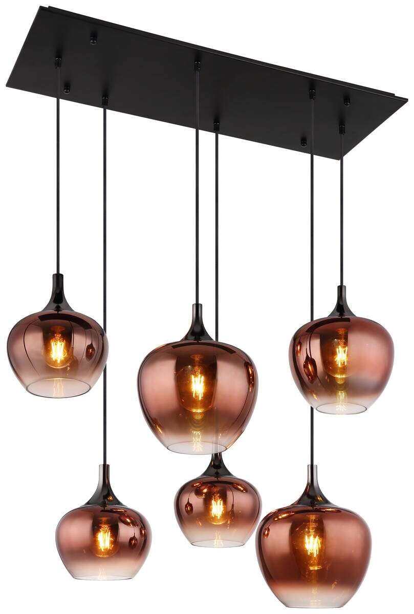 GLOBO Pendelleuchte MAXY schwarz Kupfer Glas Metall B/H/T: ca. 42x120x86 cm E27 6 Brennstellen