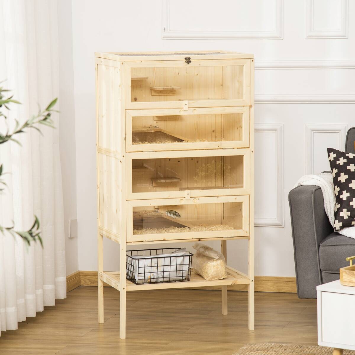 PawHut Kleintierkäfig Holzoptik Stahl B/H/L: ca. 40x120x60 cm