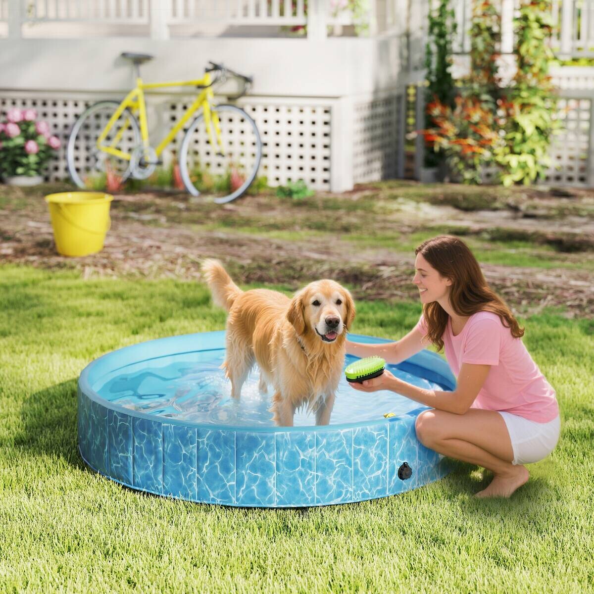 PawHut Hundepool blau Kunststoff B/H/L: ca. 160x30x160 cm