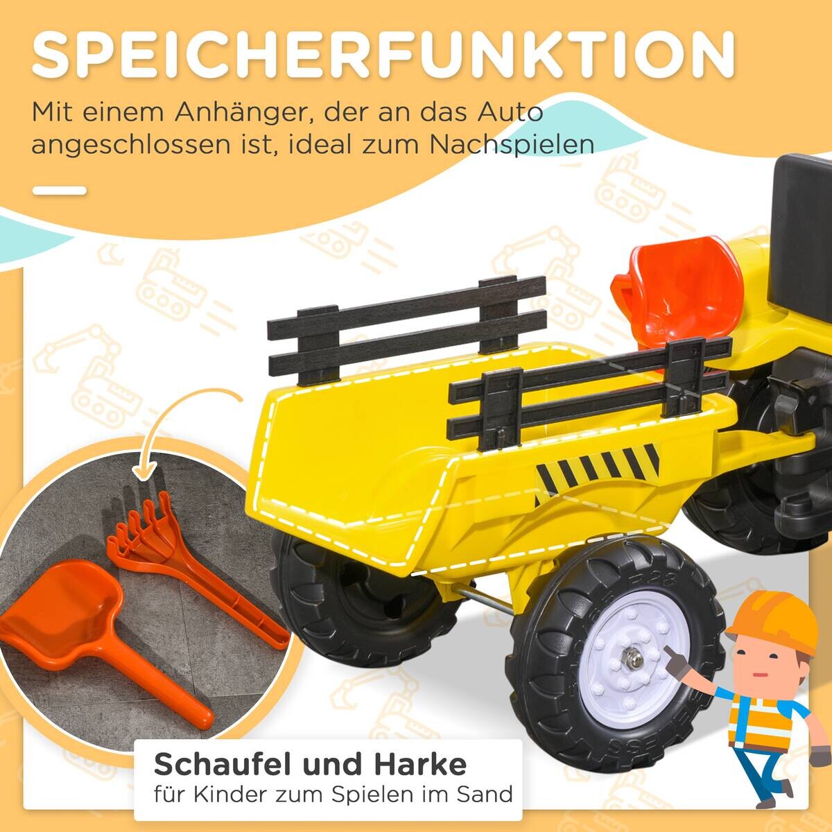 HOMCOM Kinder-Fahrzeug gelb B/H/L: ca. 42x133x51 cm