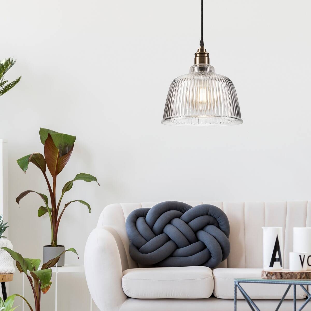 Lamkur Pendelleuchte Asta oxidgrün Glas Stahl H/L: ca. 81x28 cm E27 1 Brennstellen