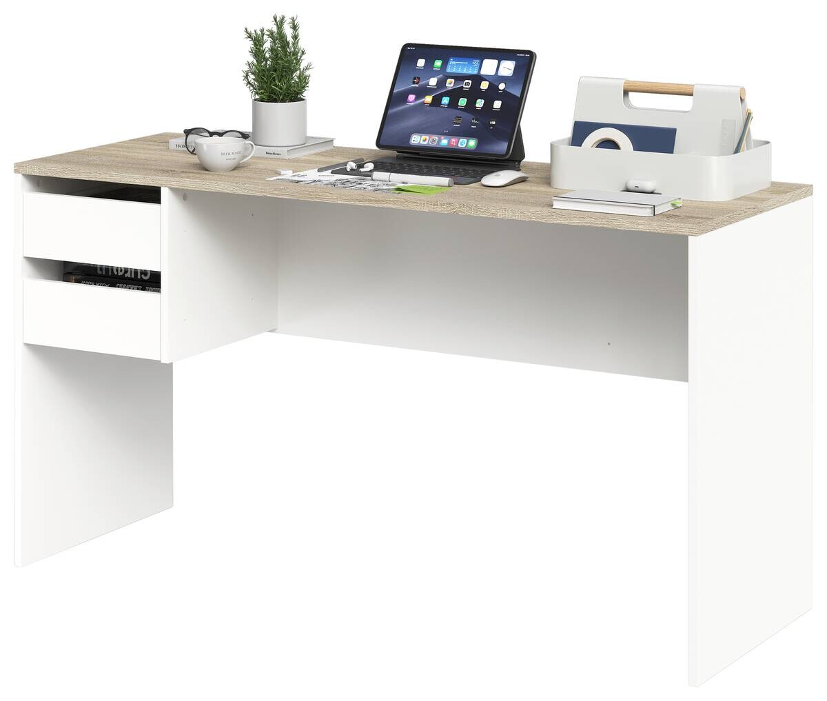 Schreibtisch Eiche Sonoma Nachbildung weiß B/H/T: ca. 138x75x50 cm