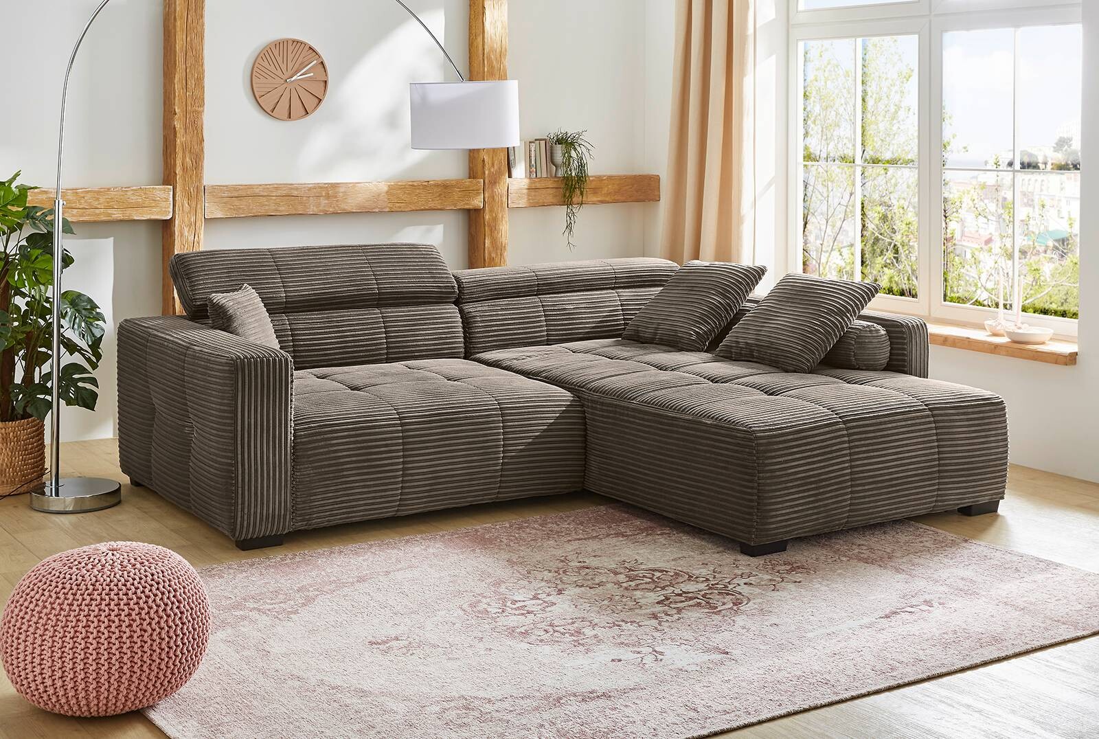 Ecksofa dunkelgrau Microfaser B/H/T: ca. 278x98x231 cm