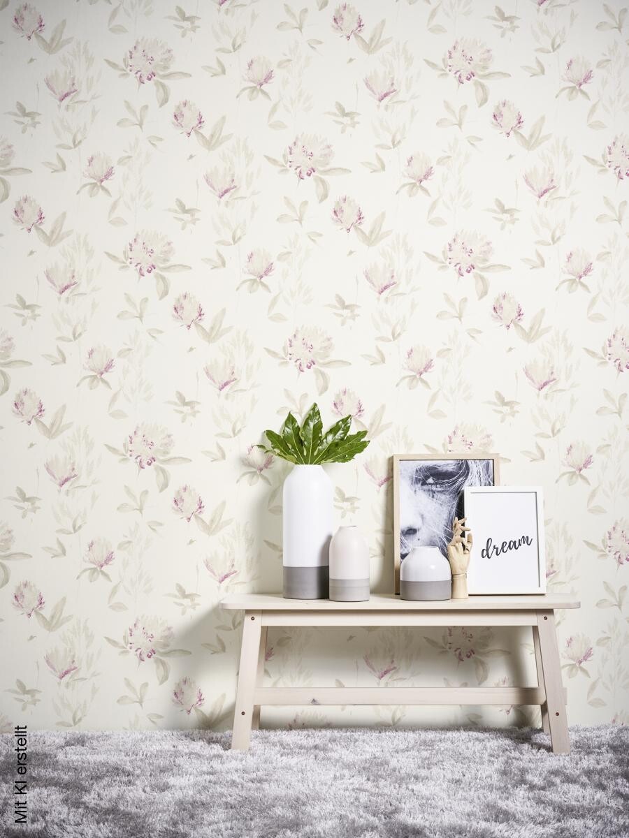 Vliestapete Blumen beige rot B/L: ca. 53x1005 cm
