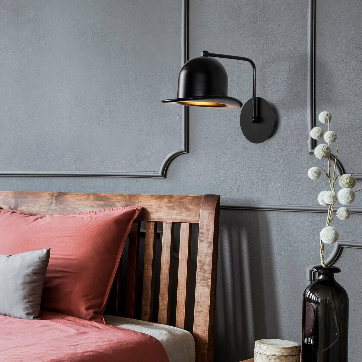 Opviq Wandleuchte schwarz Metall B/H/L: ca. 25x28x19 cm E27 1 Brennstellen