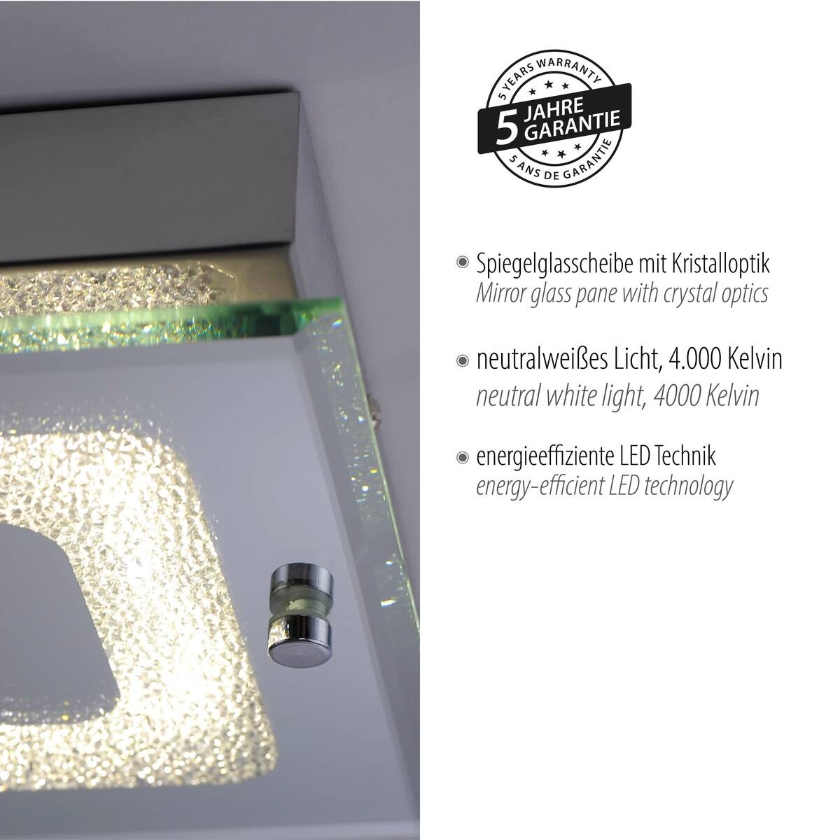 Just Light LED-Deckenleuchte LISA 11570-17 Chrom klar Metall Glas B/H/T: ca. 18x5,8x18 cm 1 Brennstellen