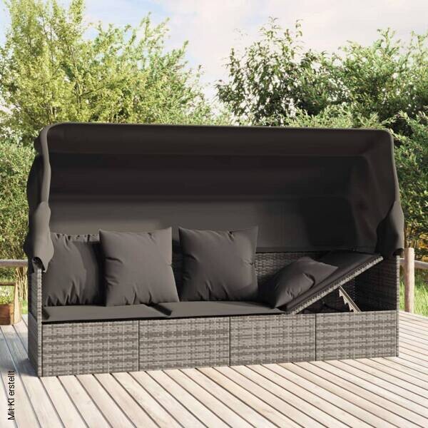 vidaXL Loungebett grau Rattan B/H/L: ca. 65x127x203 cm