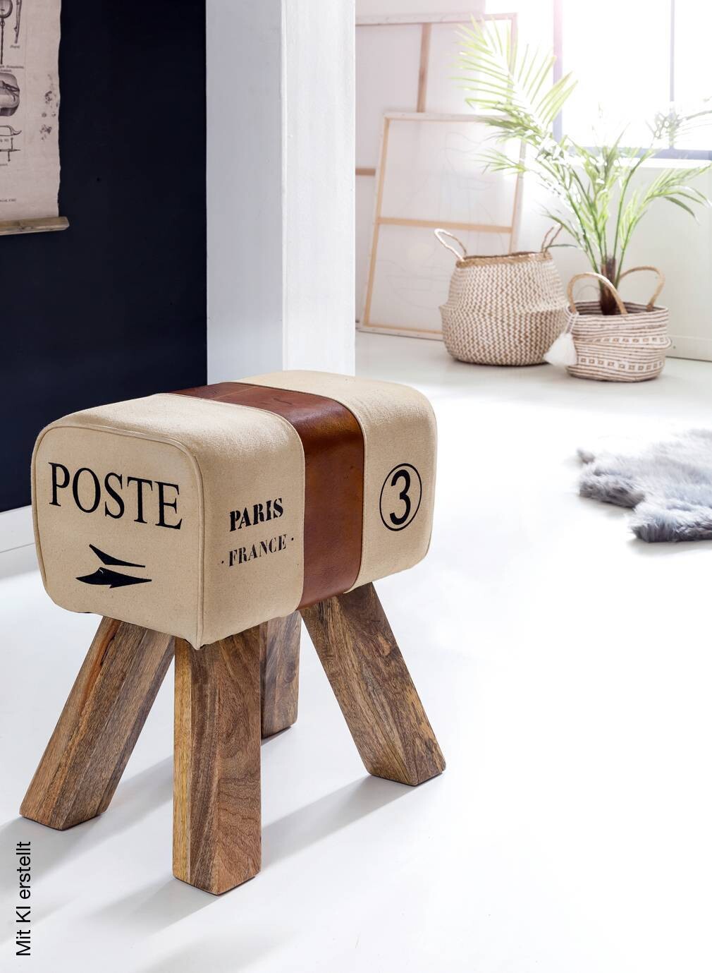 Wohnling Sitzhocker beige B/H/T: ca. 40x47x30 cm