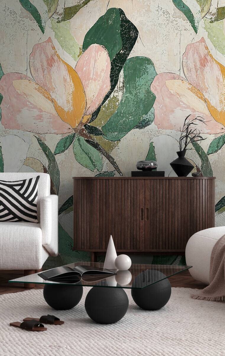 Livingwalls Fototapete Floral grün beige rosa B/L: ca. 280x159 cm