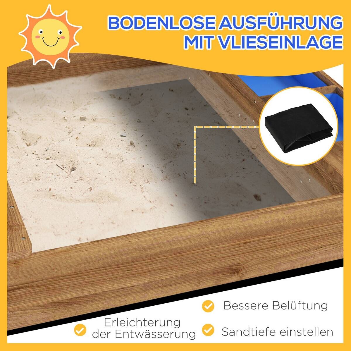 Outsunny Sandkasten braun